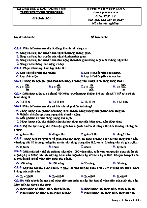 Đề thi thử THPT lần 3 môn Vật lý - Mã đề 001 - Năm học 2019-2020